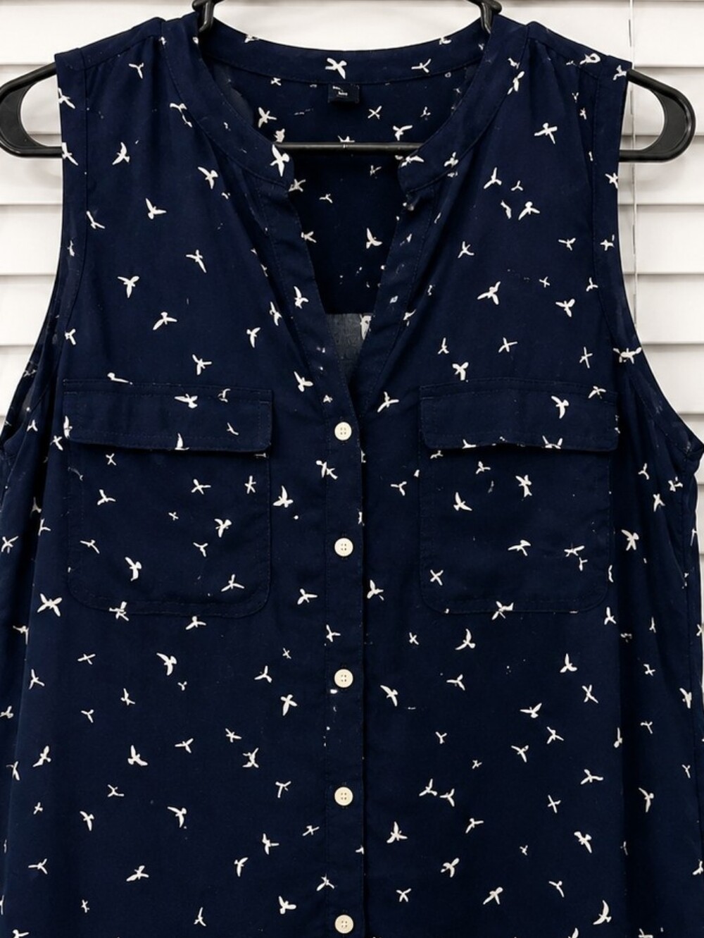 GAP Navy Bird Print Sleeveless Utility Midi Dress Large Pockets - Picture 3 of 16